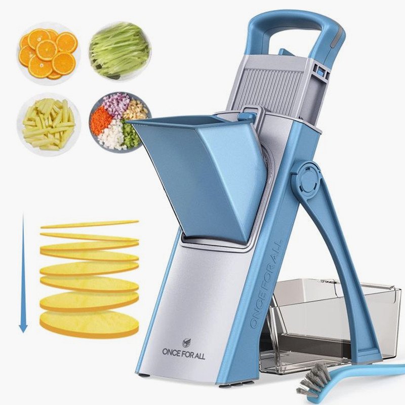 Once For All Upgrade Safe Mandoline Slicer Plus - Adjustable Vegetable Food Chopper Potato Fries Cutter - Detachable Blade
